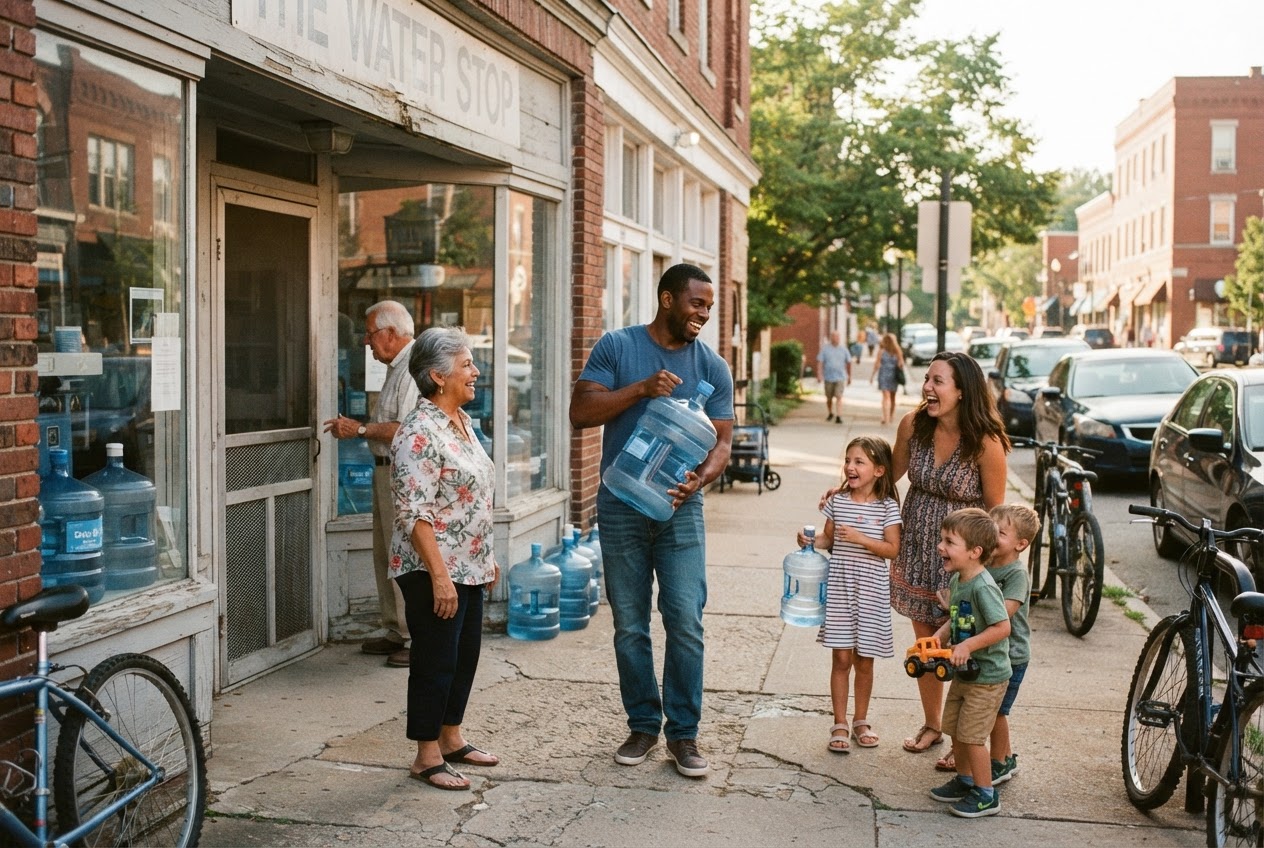 Neighbors and families outside the Hydrology Water Store
