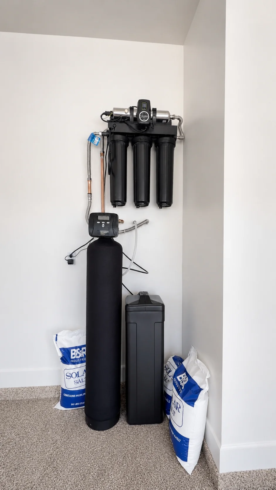 Whole home filtration and water softener installed in a new 4,400 sq. ft. custom home in Mesa AZ