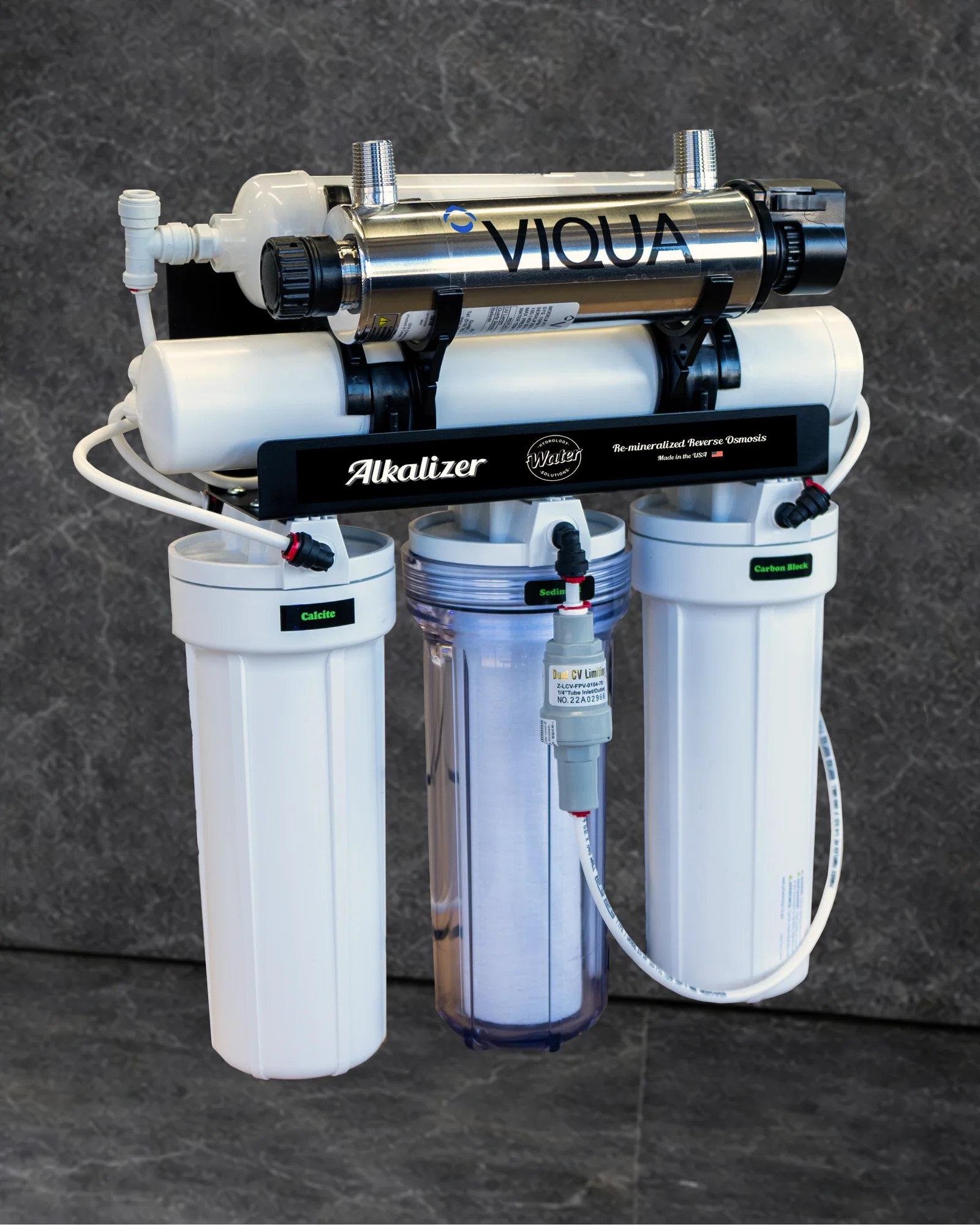 The Hydrology Alkalizer drinking water system and its filter stages