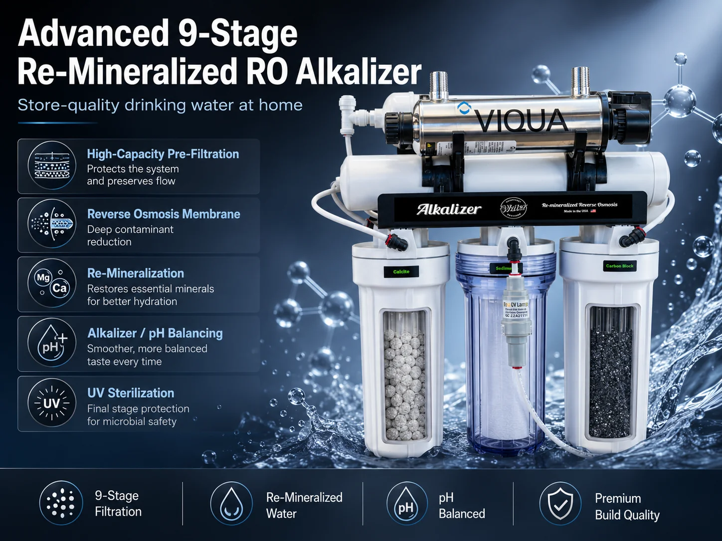 Filtered alkaline drinking water at the kitchen sink